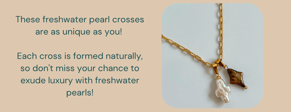 These freshwater pearl crosses are as unique as you! Each cross is formed naturally, so don't miss your chance to exude luxury with freshwater pearls! 
